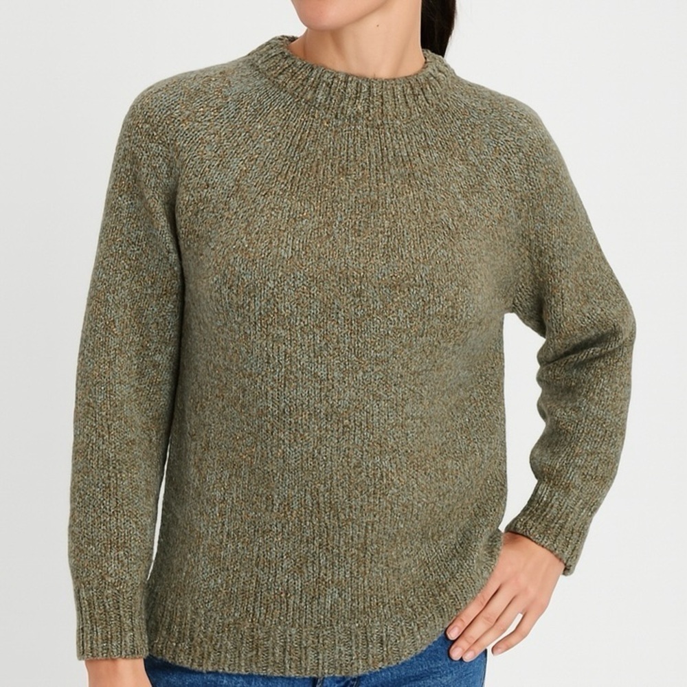 Hand Knit Sweater Tweed Marled Pullover Cardigan Beige Camel Blue M L
